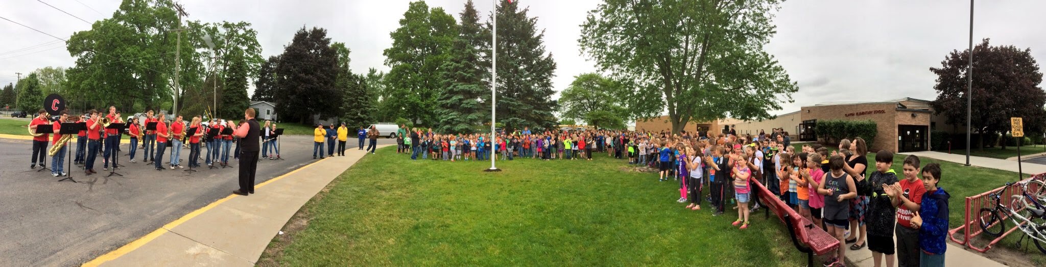 Panoramic of elementary around the new flag pole